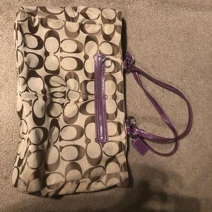 Coach large tans and purple shoulder bag